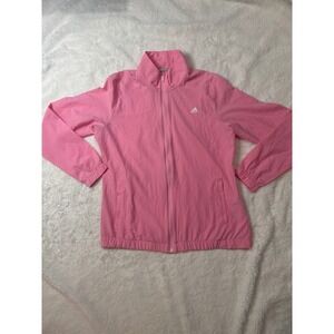 Adidas Golf Jacket Women Medium Pink Good Full Zip Windbreaker Mock Neck